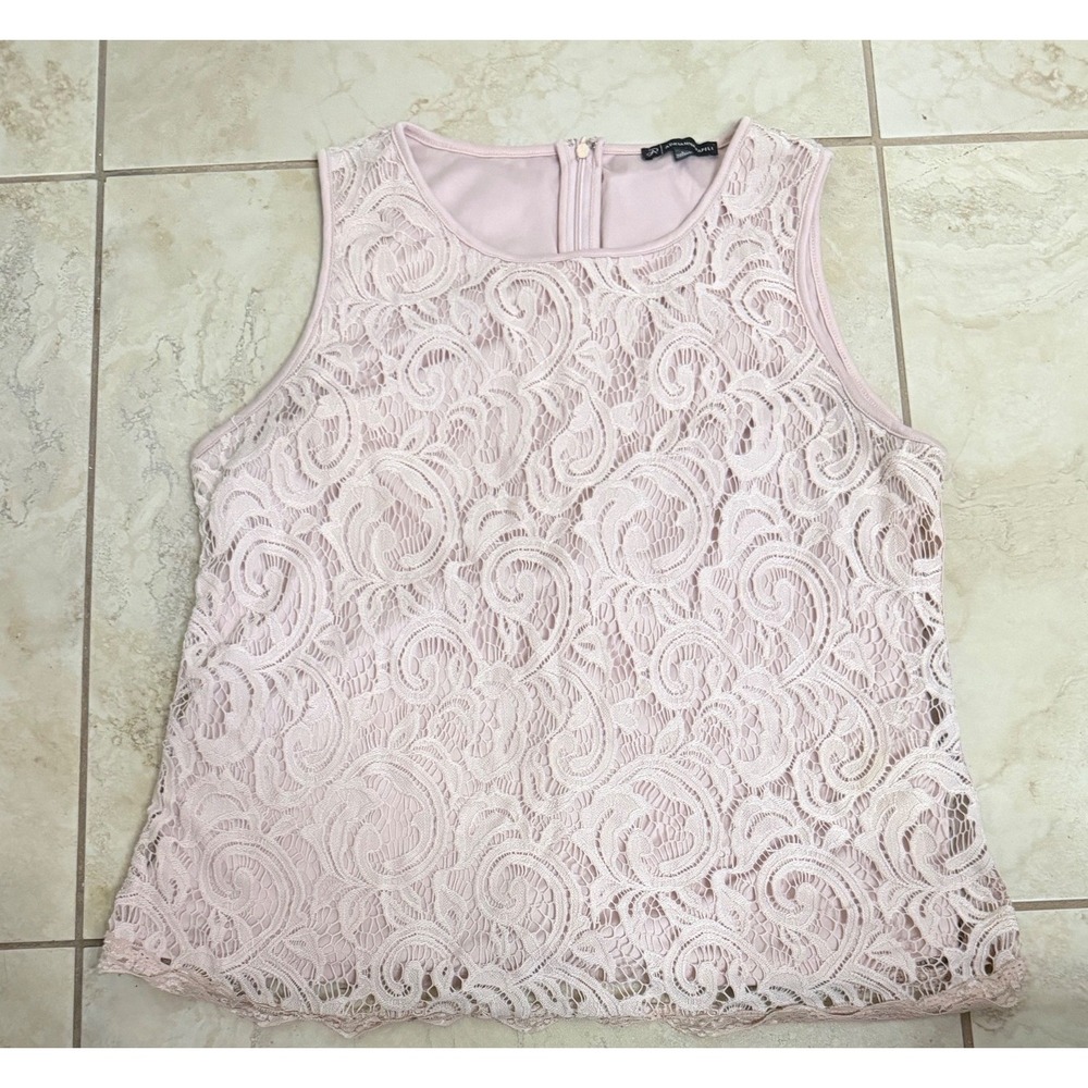 Adrianna Papell Petites Pink Lace Sleeveless Shell Blouse Top Back Zip Size P/L